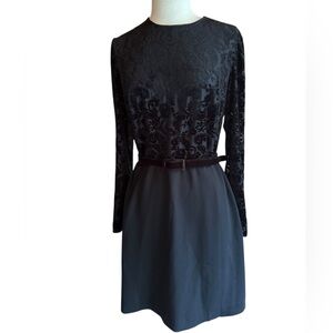 1980s/90s DW3 for David Warren Velvet Fitted Like Top w/Subtle Pattern A-Line Dr